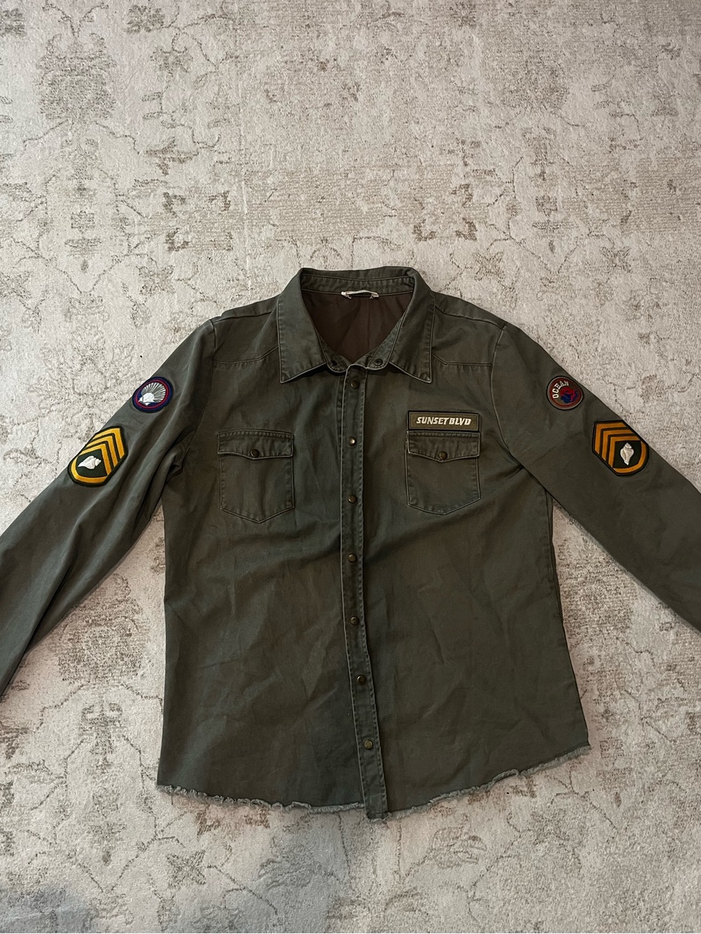 Spell Olive Green Military Patch Shirt Jacket XL mermaid beach